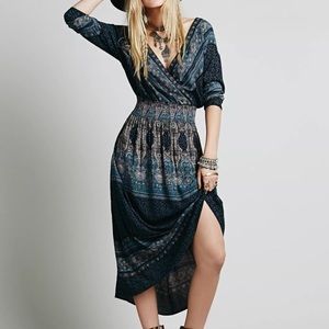 Free People V Neck Long Sleeve Maxi Dress